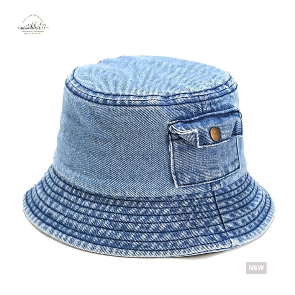 Denim Bucket Hat Cotton Polyester Unisex Sun Cap Beach Travel